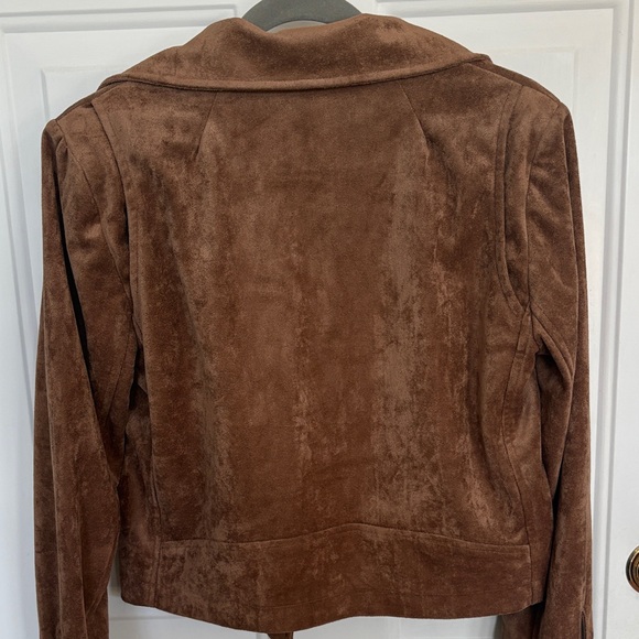 Olivaceous Brown Faux Suede Moto Jacket Size Large | Soft Zip-Up Biker Style - Picture 10 of 14